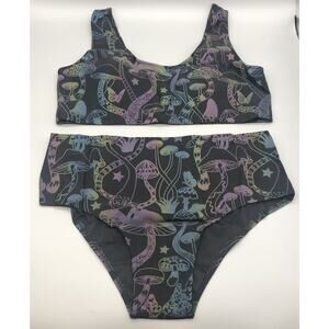 LZLRUN Women's Rainbow Mushrooms Reflective 2-piece Swimwear XL NWOT